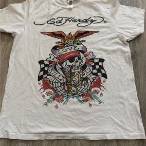 Ed Hardy White Graphic Tee with Skull Design